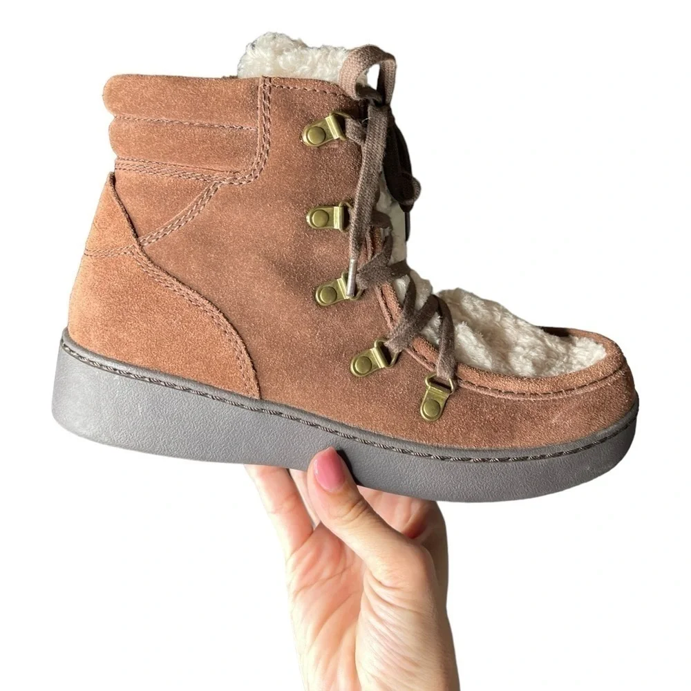 Zodiac Pierson Brown Suede Wedge Ankle Boots Faux Fur Lined | Women’s 9